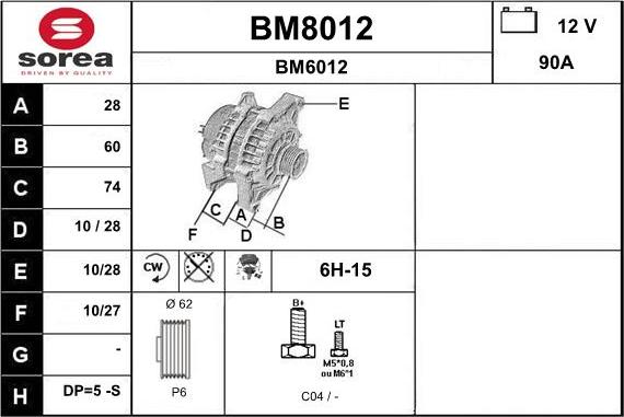 SNRA BM8012 - Alternator www.autospares.lv