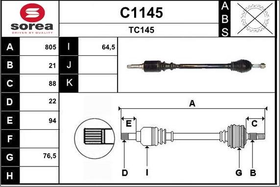 SNRA C1145 - Piedziņas vārpsta www.autospares.lv