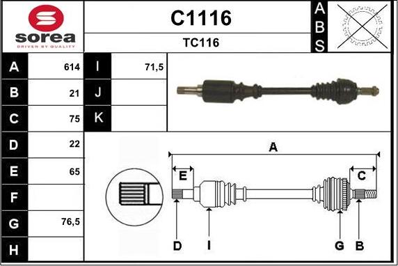 SNRA C1116 - Piedziņas vārpsta www.autospares.lv