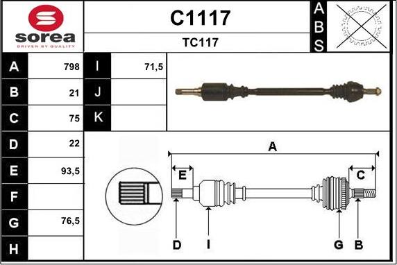 SNRA C1117 - Piedziņas vārpsta www.autospares.lv