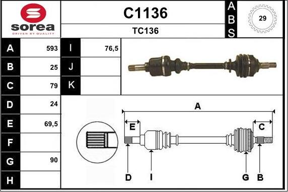 SNRA C1136 - Piedziņas vārpsta www.autospares.lv