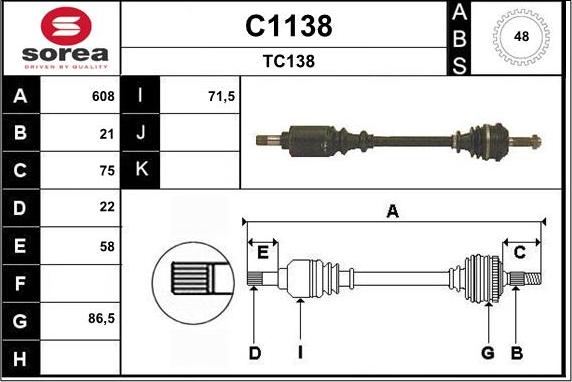 SNRA C1138 - Piedziņas vārpsta www.autospares.lv