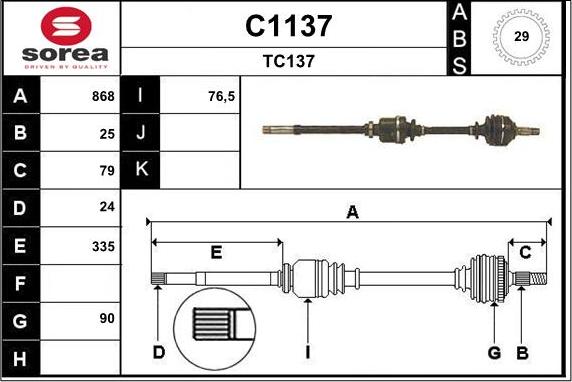 SNRA C1137 - Piedziņas vārpsta autospares.lv