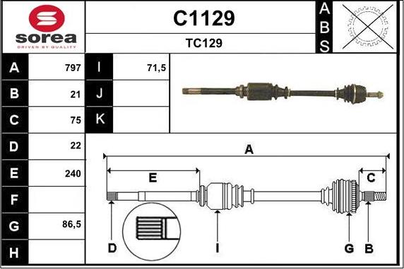 SNRA C1129 - Piedziņas vārpsta www.autospares.lv