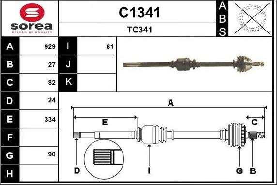 SNRA C1341 - Piedziņas vārpsta www.autospares.lv