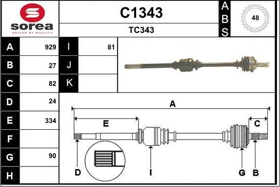 SNRA C1343 - Piedziņas vārpsta www.autospares.lv