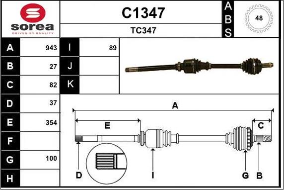 SNRA C1347 - Piedziņas vārpsta www.autospares.lv