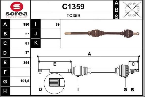 SNRA C1359 - Piedziņas vārpsta www.autospares.lv