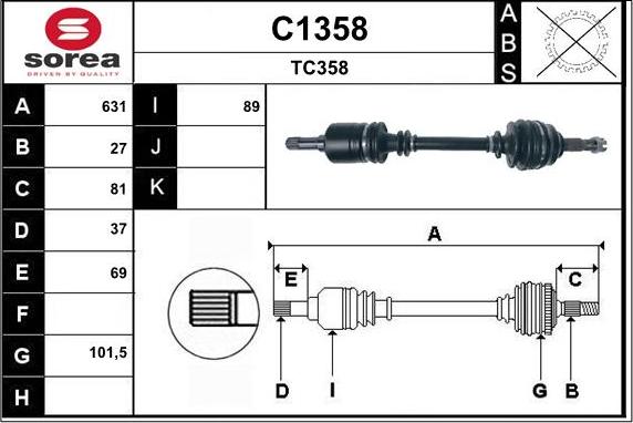 SNRA C1358 - Piedziņas vārpsta www.autospares.lv