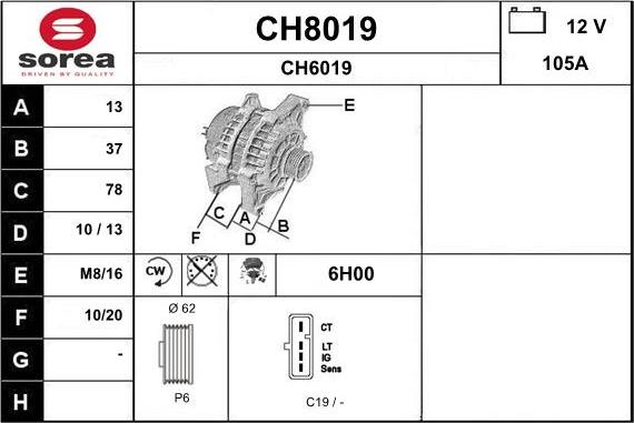SNRA CH8019 - Ģenerators www.autospares.lv