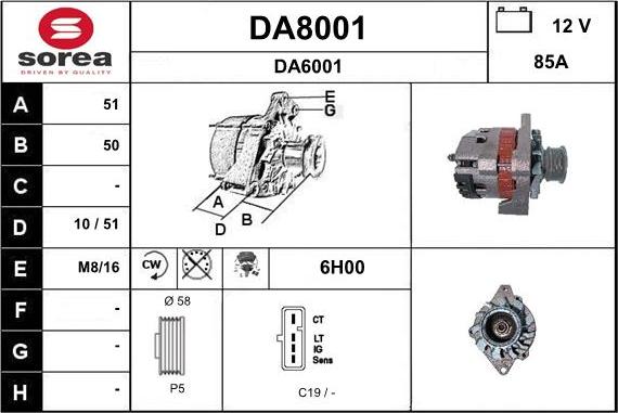 SNRA DA8001 - Ģenerators autospares.lv