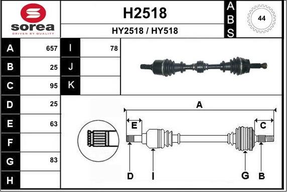 SNRA H2518 - Piedziņas vārpsta www.autospares.lv