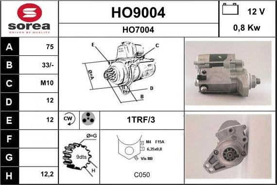 SNRA HO9004 - Starter www.autospares.lv