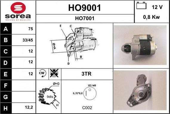 SNRA HO9001 - Starteris autospares.lv