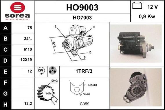 SNRA HO9003 - Starteris www.autospares.lv