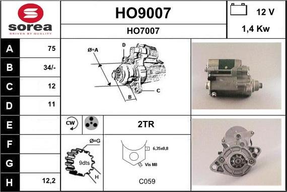 SNRA HO9007 - Starteris autospares.lv