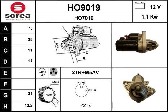 SNRA HO9019 - Starteris www.autospares.lv