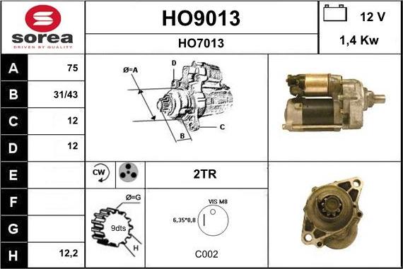 SNRA HO9013 - Starter www.autospares.lv