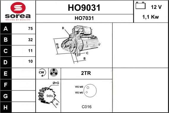 SNRA HO9031 - Starteris www.autospares.lv