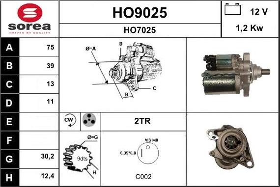 SNRA HO9025 - Starteris autospares.lv