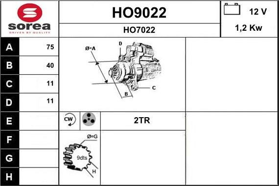 SNRA HO9022 - Starteris www.autospares.lv