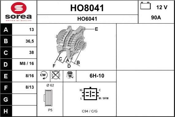 SNRA HO8041 - Генератор www.autospares.lv