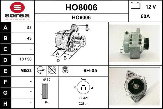 SNRA HO8006 - Ģenerators autospares.lv