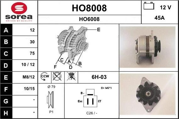 SNRA HO8008 - Ģenerators autospares.lv