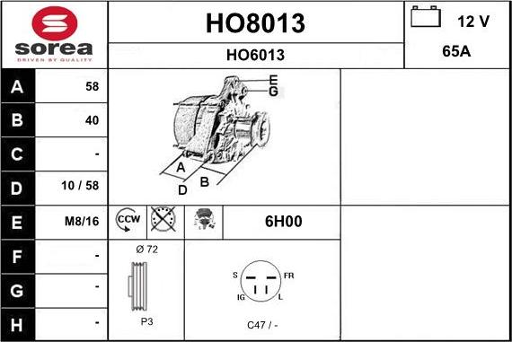 SNRA HO8013 - Ģenerators autospares.lv