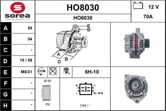 SNRA HO8030 - Генератор www.autospares.lv