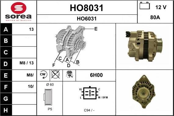 SNRA HO8031 - Генератор www.autospares.lv