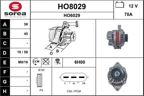 SNRA HO8029 - Ģenerators autospares.lv