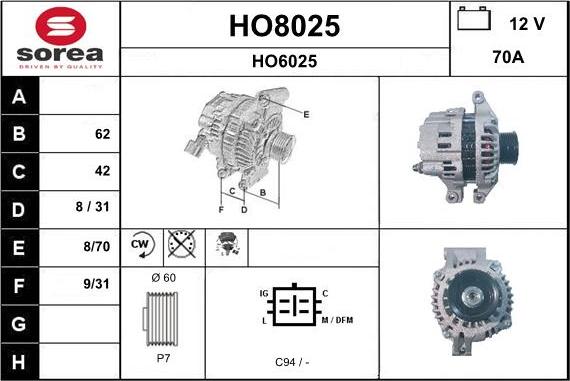 SNRA HO8025 - Alternator www.autospares.lv