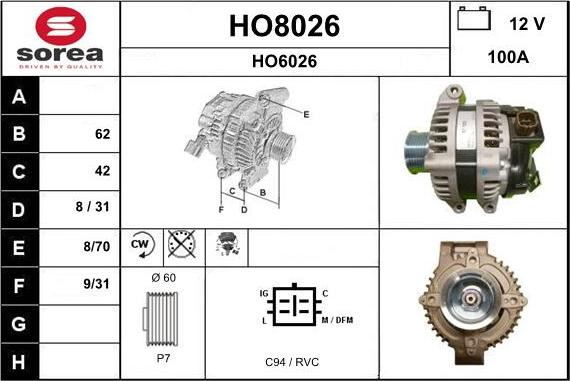 SNRA HO8026 - Ģenerators autospares.lv