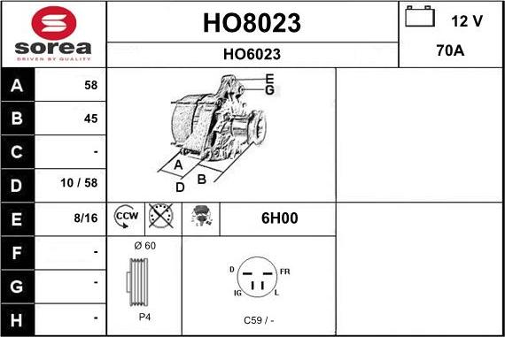 SNRA HO8023 - Ģenerators autospares.lv