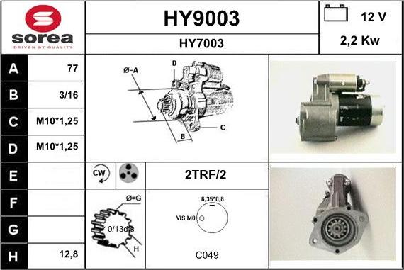 SNRA HY9003 - Стартер www.autospares.lv