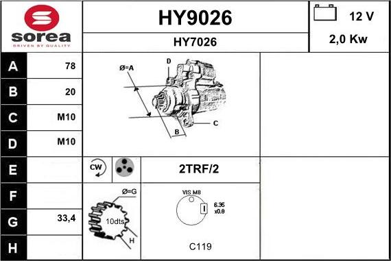 SNRA HY9026 - Starteris www.autospares.lv