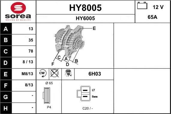 SNRA HY8005 - Ģenerators www.autospares.lv