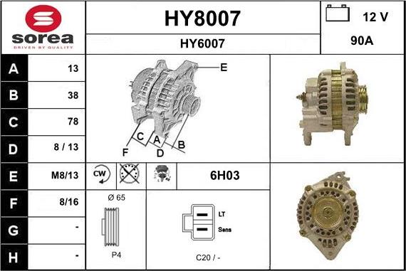 SNRA HY8007 - Ģenerators www.autospares.lv