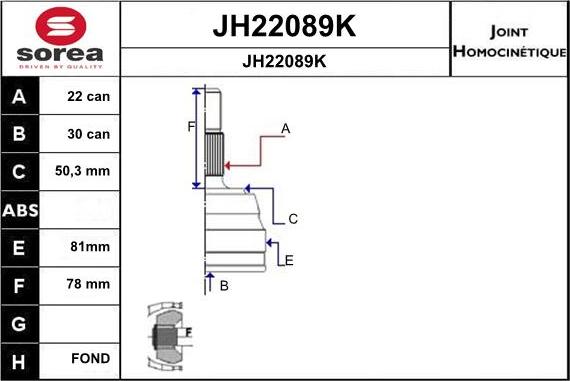 SNRA JH22089K - Joint Kit, drive shaft www.autospares.lv