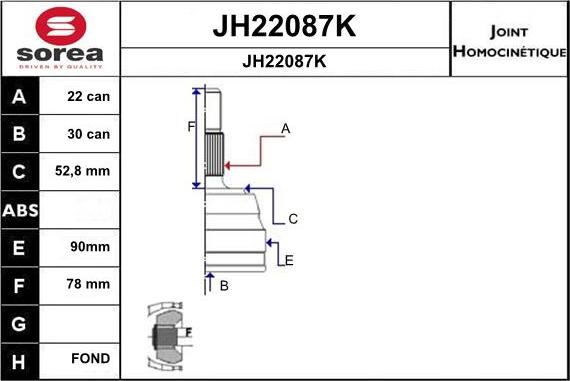 SNRA JH22087K - Шарнирный комплект, ШРУС, приводной вал www.autospares.lv