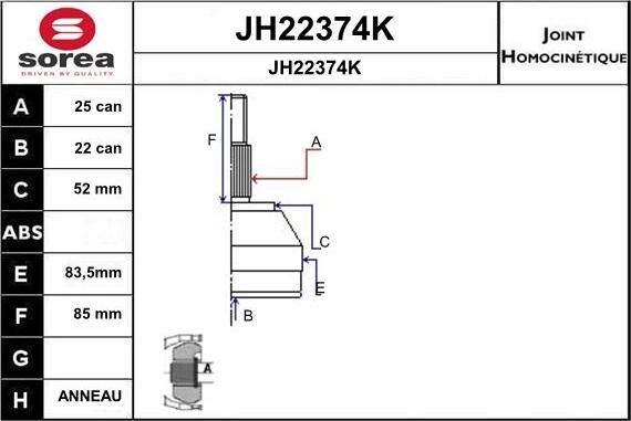 SNRA JH22374K - Šarnīru komplekts, Piedziņas vārpsta www.autospares.lv