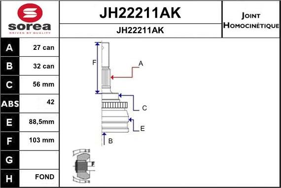 SNRA JH22211AK - Šarnīru komplekts, Piedziņas vārpsta www.autospares.lv