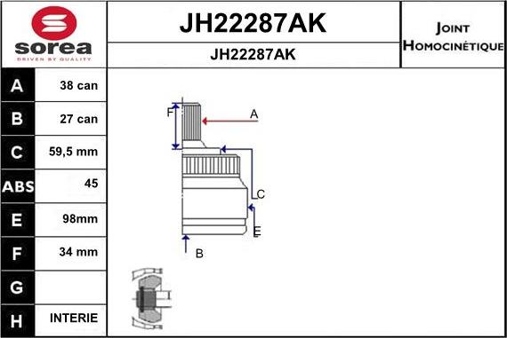 SNRA JH22287AK - Шарнирный комплект, ШРУС, приводной вал www.autospares.lv