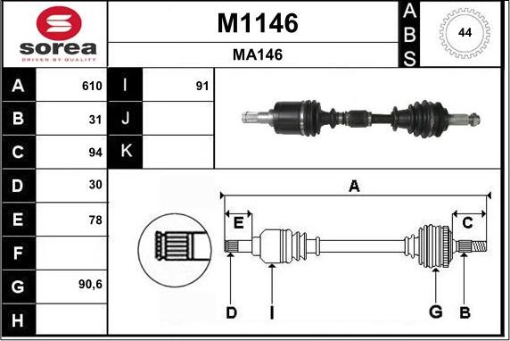 SNRA M1146 - Piedziņas vārpsta www.autospares.lv