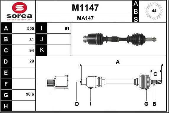 SNRA M1147 - Piedziņas vārpsta www.autospares.lv