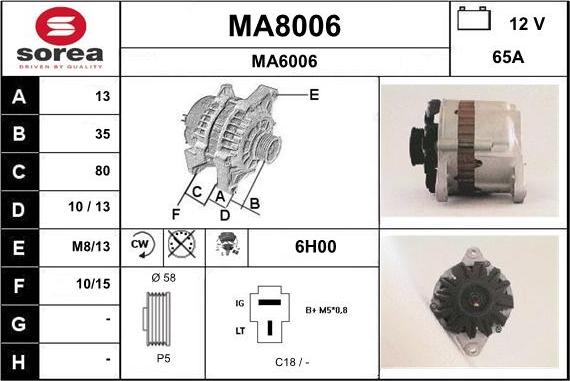 SNRA MA8006 - Alternator www.autospares.lv