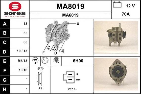 SNRA MA8019 - Alternator www.autospares.lv