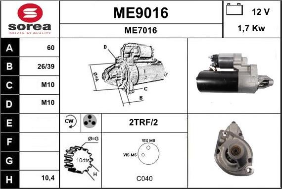 SNRA ME9016 - Starteris www.autospares.lv