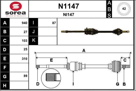 SNRA N1147 - Piedziņas vārpsta autospares.lv